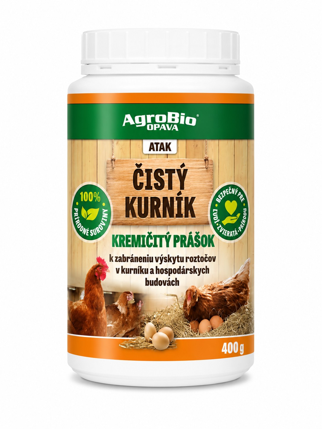 AgroBio ATAK Čistý kurník – tyúkól fertőtlenítő por 400 g AgroBio ATAK Čistý kurník – tyúkól fertőtlenítő por 400 g